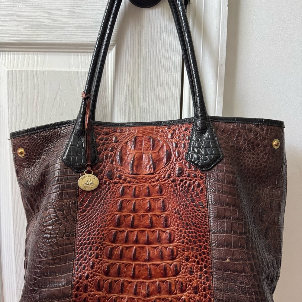 Brahmin Black and Brown Crocodile-Embossed Tote